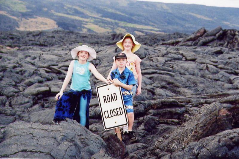 07--kids on lava flow Volcanoes Nat'l Park Hawai'i.jpg
