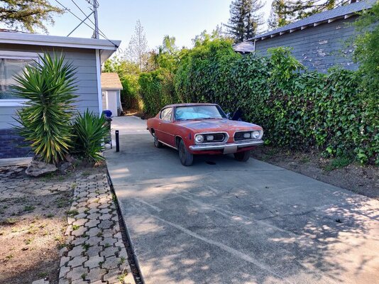 67 Barracuda, sort of running. Beginning work in earnest on it, May 2023.